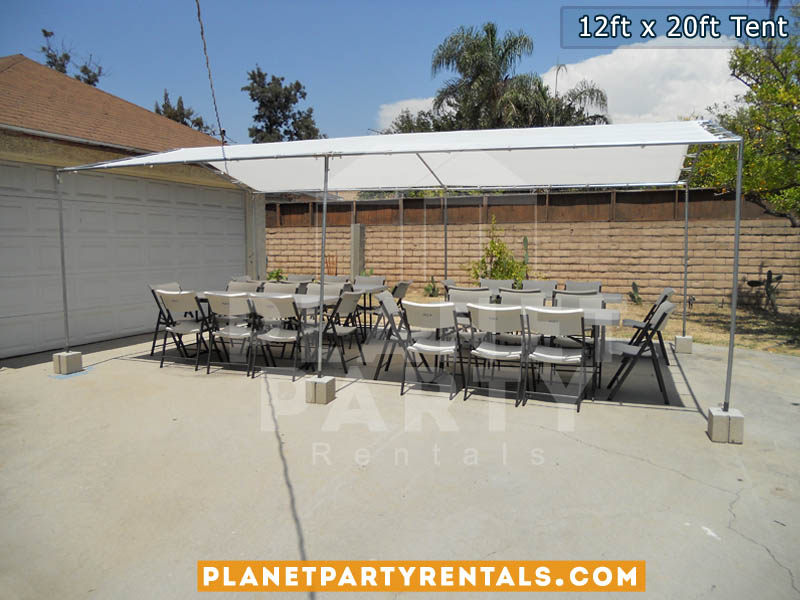 12ft x 20ft White Patio Tent Rental with Tables and Chairs| Shade Tent for Parks / Backyard Events | San Fernando Valley