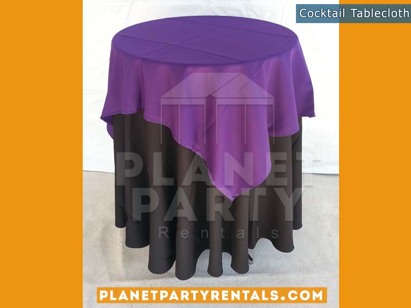 Cocktail Table with Black Tablecloth and Purple Overlay